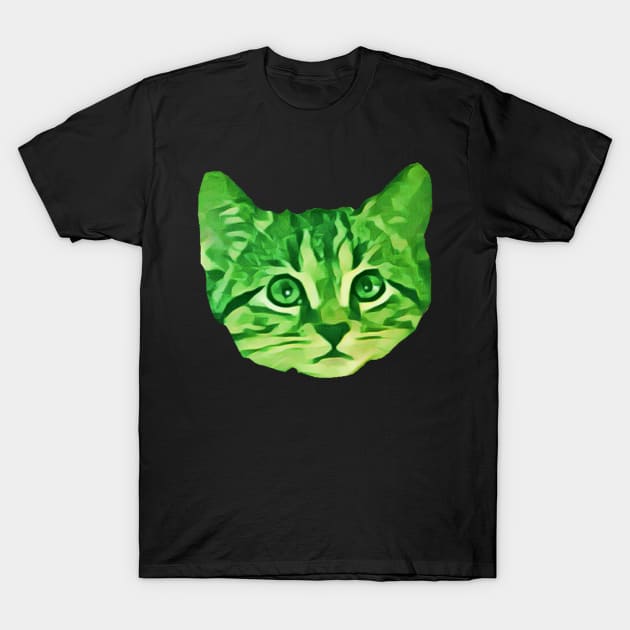 Kitty Face Green T-Shirt by wildjellybeans